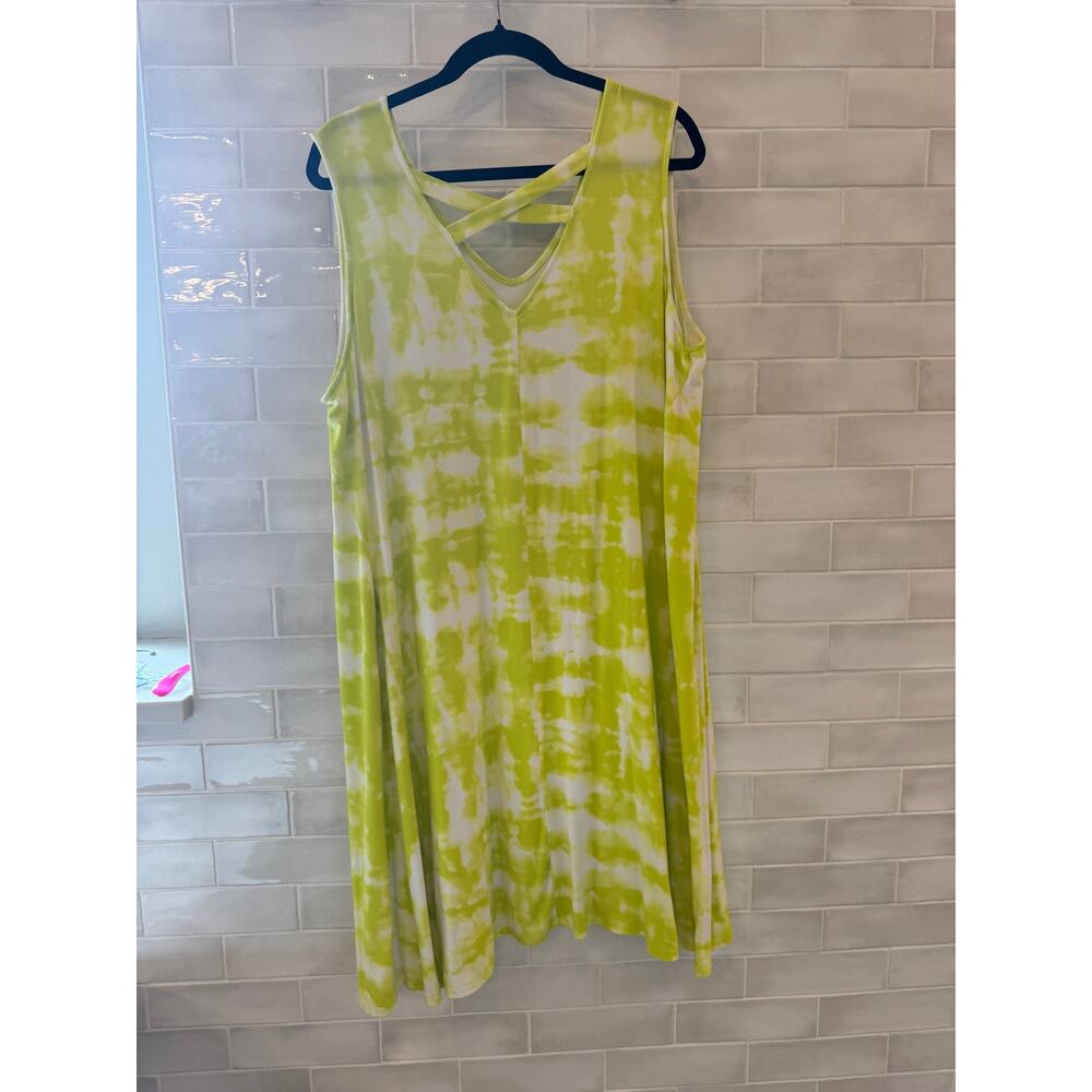 Sleeveless Yellow Green White Tie Dye Dress Plus Size 3X Criss Cross Back